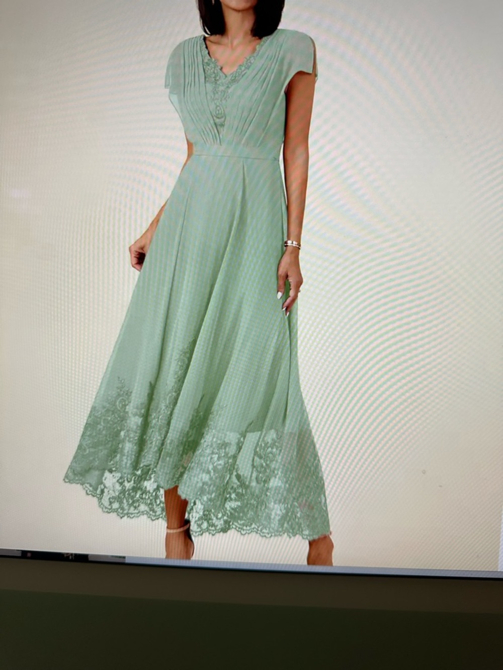 Azazie Mint Green Lace-Trim Maxi Dress with V-Neck